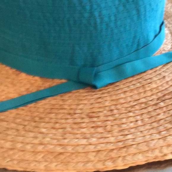 NEW Scala Collection wide brimmed  straw hat. Turquoise 4” crown. - Picture 2 of 6